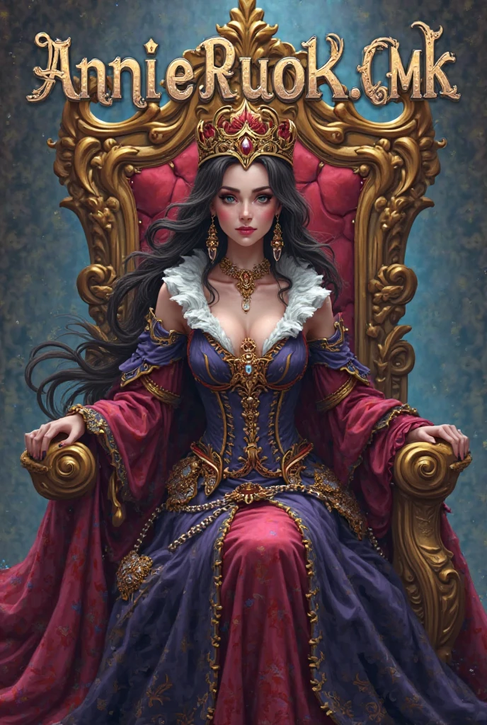 Beautiful Queen Woman,With 40 Years Age Appearance,Milf,With Smooth and Perfect Face,Detailed Eye and Green Defined,Long Black Hair,Silky and Voluminous High Quality With Slightly Curly Tips,An Evil Expression,With a Detailed Red Medieval Dress,With Perfect and Detailed Gold Crown,Just Her In A Room Of The Castle,Ultra Quality, Best resolution 100% perfect,HD,4K,8K