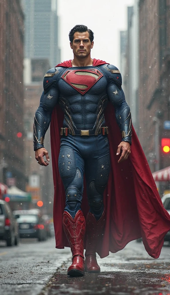 Dark_Fantasy, Superhero, Dean Winchester, Bearded, Dressed as Superman, Masterpiece, hyperrealist & photorealist, Male, Holding weapon, Extremely detailed futuristic black combat suit, Body (Wearing white paint skull mask, Scarf), Unity 8k, Created in ZBrush, Full HD midnight aura, Developed by Unreal Engine 5, Ultra Sharp Focus, Vibrant and intricate, Epic in destructed battlefield.
Dean Winchester, clad in a masterful Superman costume with a dense beard and white paint skull mask concealing his face, stands in the midst of a devastated battle