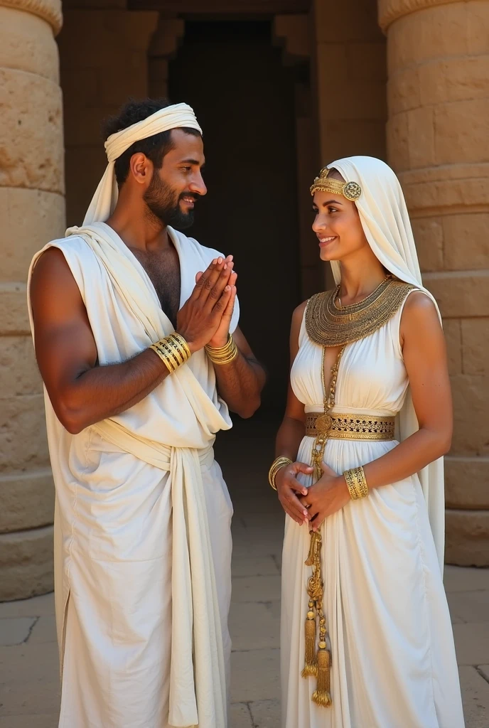 An ancient Egyptian couple anxiously watches as barley and wheat seeds sprout from their respective bags, eager to learn the gender of their unborn .