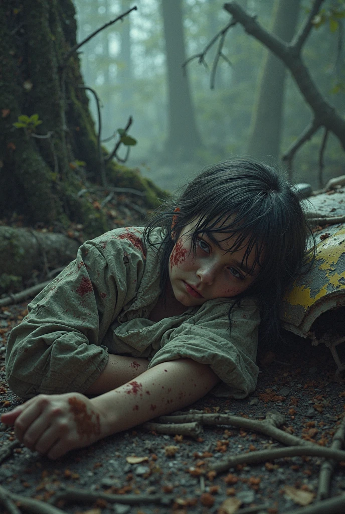 (SFW:1.5),(photo Realistic:1.4), (hyper Realistic:1.4), (Realistic:1.3), best quality,Wounded,1 dead body,corpse,breastplate,girl,middle ages,13 years old,slender,in the forest,Detailed skin texture,Sleeveless,feet,Dirty Skin