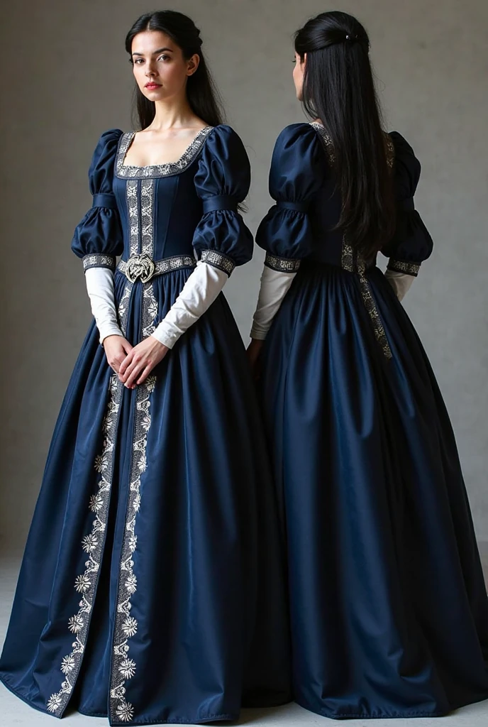 Girl with long and wide dress from colonial times 