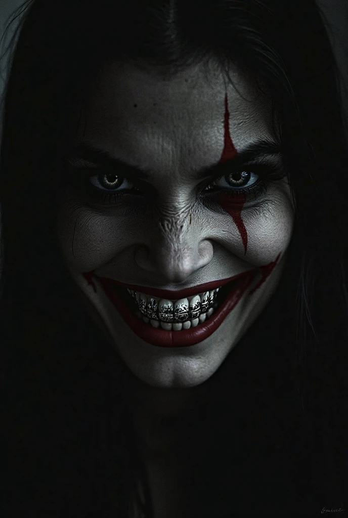 A nightmare mindscape, madness revealed in her grin, piercing eyes, coalescing mists swirl with phantom spirits