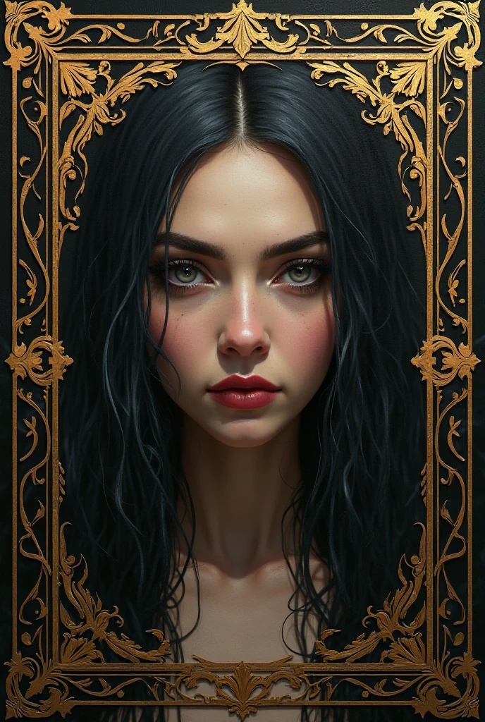 ((best quality)), ((masterpiece)), (detailed), perfect face, breathtaking alla prima oil painting, A young woman, her long dark hair falling in loose waves around her shoulders, standing in the middle of an abandoned carnival. The rides, once bustling with laughter and joy, now lie in disarray, their paint chipping and faded. The once vibrant colors have been replaced by a gloomy, eerie atmosphere. The woman's gaze is fixed on a large, old mirror, its frame adorned with glittering jewels and curling tendrils. As she reaches out towards it, her fingers brush against a small, silver pendant hanging from a chain around her neck. The pendant bears an image of a black cat, its eyes seeming to glow in the dim light. She hesitates for a moment, feeling a strange sense of foreboding, before finally touching the pendant, as if summoning the courage to do so. As her fingers make contact with the cool metal, she feels a tingling sensation course through her body, and the air around her seems to crackle with energy. It's as if she has somehow awoken a slumbering curse, a jinx that has been placed upon her by the mere presence of the pendant. The mirror's surface begins to distort and warp, reflecting back a twisted version of her own face, surrounded by a halo of dark, swirling mist. She gasps, realizing too late that she has been trapped in this carnival of nightmares, a victim of the curse that now follows her wherever she goes. The image fades, leaving only the ominous sound of whispers in the wind and the distant laughter of a malevolent spirit., close up, (alla prima style:1.3), oil on linen, painterly oil on canvas, (painterly style:1.3), exquisite composition and lighting, modern painterly masterpiece, by alexi zaitsev, award-winning painterly alla prima oil painting, natural beauty