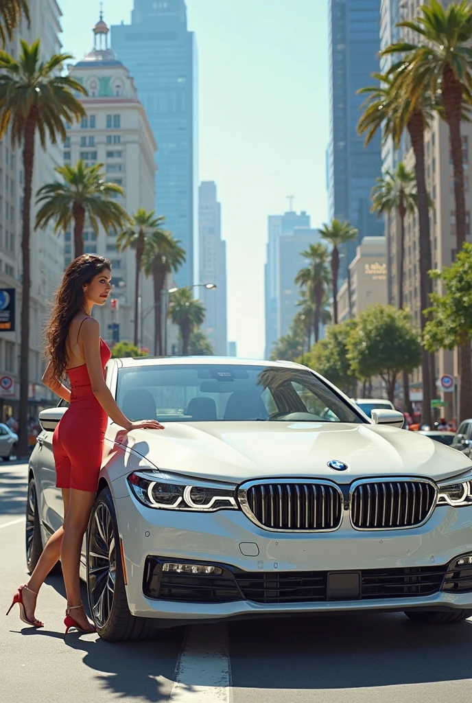 Alpina b 12 with a beautiful german girl wearing frock sitting on the bonnet , with berlin background