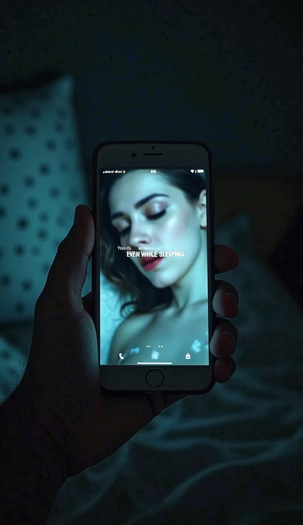 A close-up of Jessica’s phone screen showing the new photo message, featuring a picture of her sleeping, taken from above.