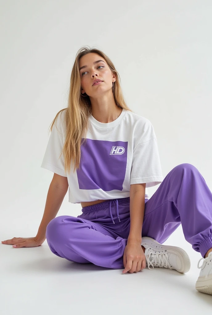 crie uma imagem 3d pixar-style retrato com visual clean e fundo branco de uma jovem de 17 anos, vista frontal, Looking at the camera, foto RAW, pele branca, cabelo crespo, olhos castanhos e grandes, sorrindo, blusa preta com a cruz dourada vazia, gray jogger pants and allstar mid-top sneakers.