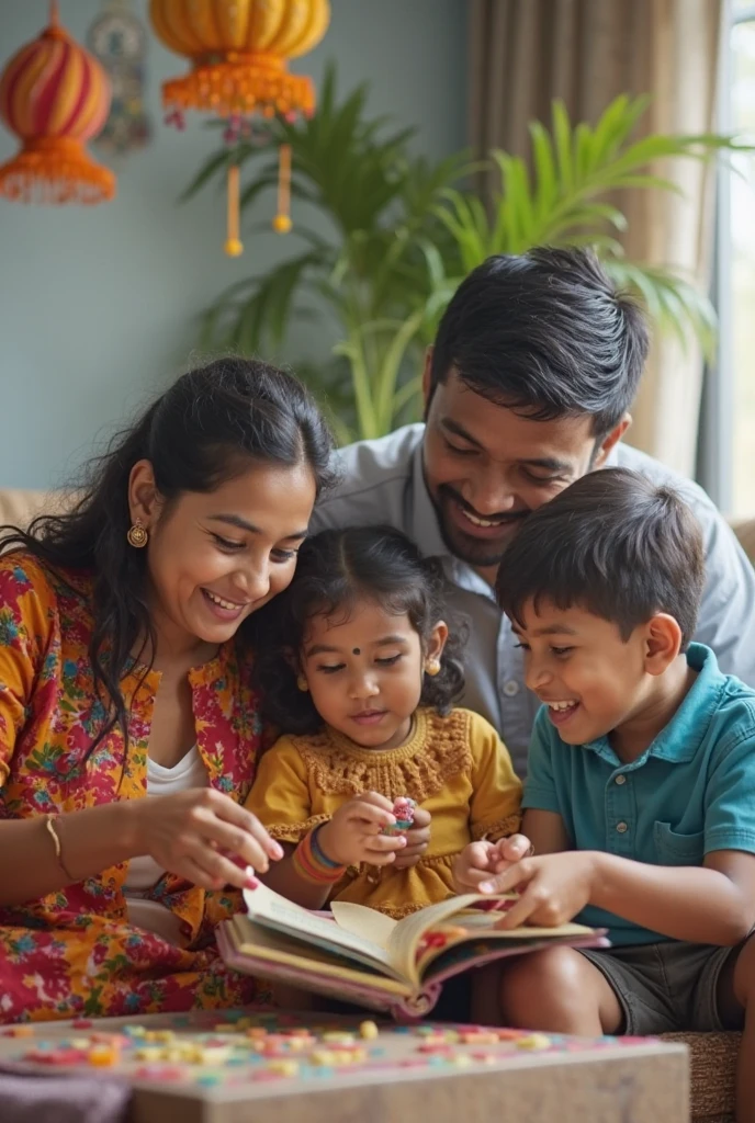 A family involved in reading the Bible, composto por um pai, mami, and children, capturing the essence of an 18th century house. Foto premiada com detalhes intrincados, with high resolution, Clareza, and excellent lighting.