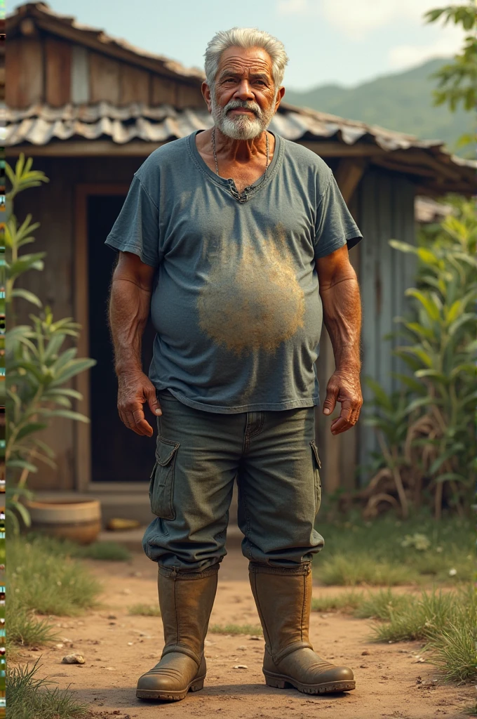 Old age uncle, in shorts, with oil all over body