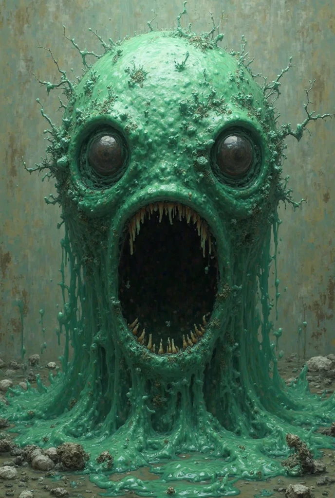 Giant monstrous slime with multiple human faces in pain