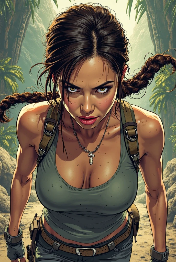 vector art, Steampunk Portrait of Lara Croft, detailed, comic style, jim lee! ! !