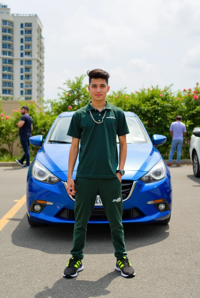 A boy standing on a car
