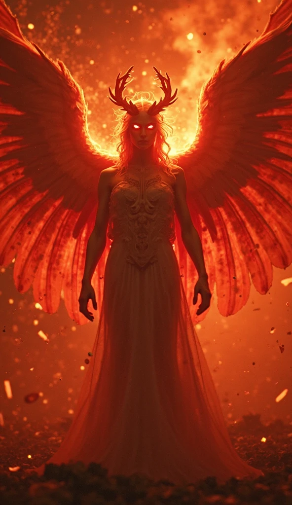 raw photo, cinematic shot, photorealistic, a female fleshmutant angel of destruction in washington dc covered in numerous eyes and mouths descends from the heavens engulfed in holy flame, (detailed, high quality, highres, 8k, high resolution)