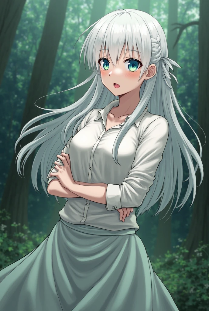 (masterpiece:1.37), best quality, (extremely detailed:1.37), (1girl:1.5), woman, (mature:1.5), (adult:1.5), jingliu, white hair, long hair, ponytail, hair ribbon, red eyes, earrings, jewelry, (jeans:1.25), (extremely detailed eyes:1.37), (wetting self:1.75), embarrassed, humiliation, blushing, angry, tears, sweat, sweating, shaking, trembling, cherry blossoms, garden, (golden hour:1.5), full body, (arms crossed:1.5)