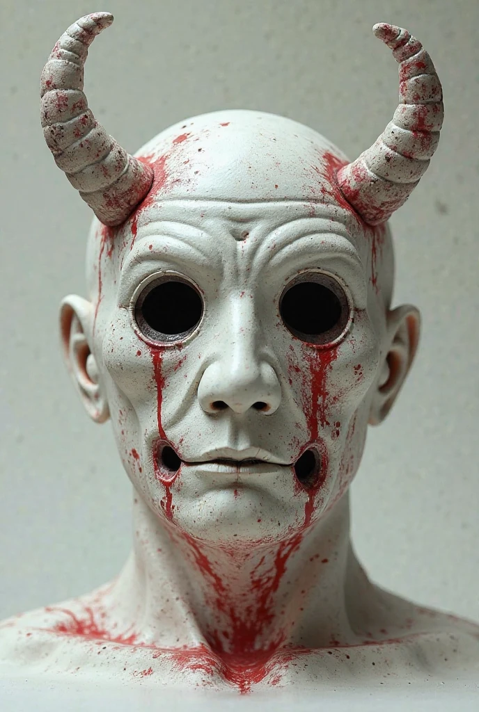 a demon mask with horns and a white robe , photo by Luigi Avantaggiato ,cyberpunk, <lora:SDHK:0.75>