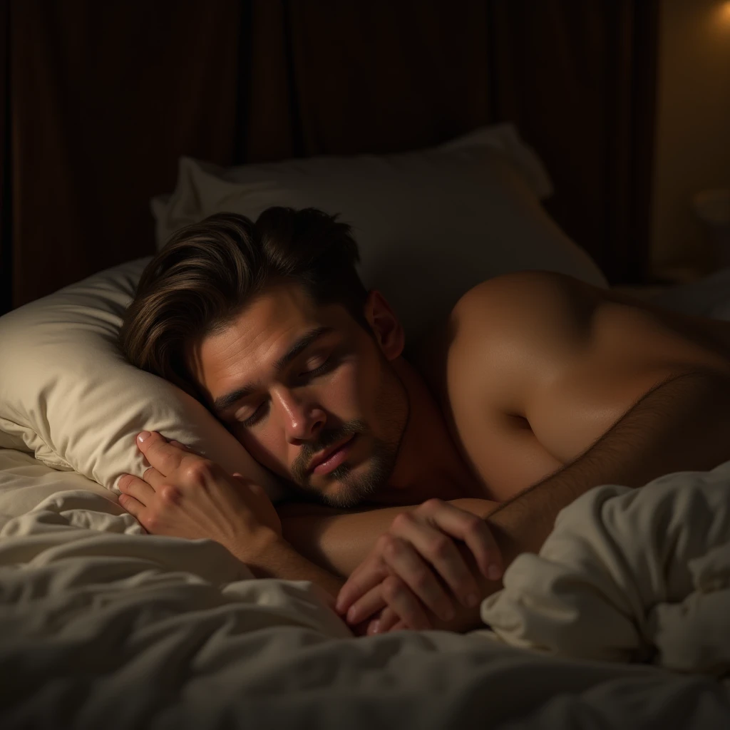 Louis Tomlinson lying in bed shirtless 