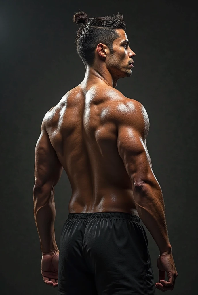 Image from the back of Cristiano Ronaldo with a serious and determined expression, There is a glimpse of various aspects of life that he wants to show on his YouTube channel., moments of everyday life.