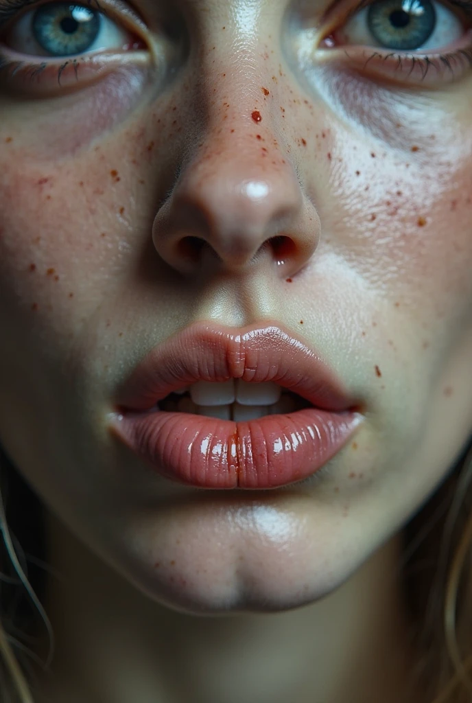 masterpiece,best quality, outdoors, public, street, night, cmhair, facial, excessive cum, bukkake, cum, cum on body, cum on hair, 1girl, solo, lips, closed mouth, (solo), brown hair, brown eyes, blouse, jeans,