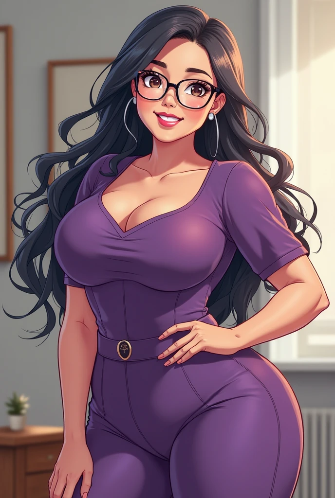 (masterpiece, best quality:1.2), 1girl, solo,TurtleNeck,1girl, blush, breasts, cleavage, earrings, eyebrows visible through hair, hair between eyes, hoop earrings, huge breasts, indoors, jewelry, lips, lipstick, long hair, looking at viewer, makeup, pants, hair, sideboob, sleeveless, smile, solo focus, window, black hairs, Mia khalifa