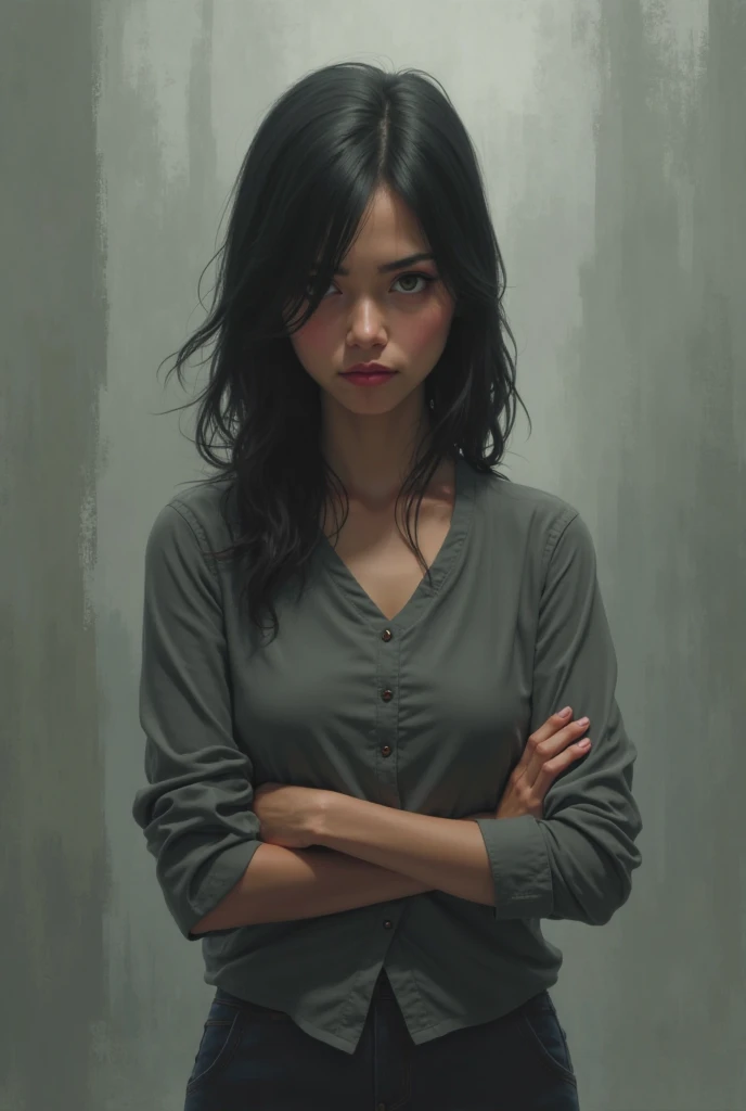 woman with her arms in front of her breasts