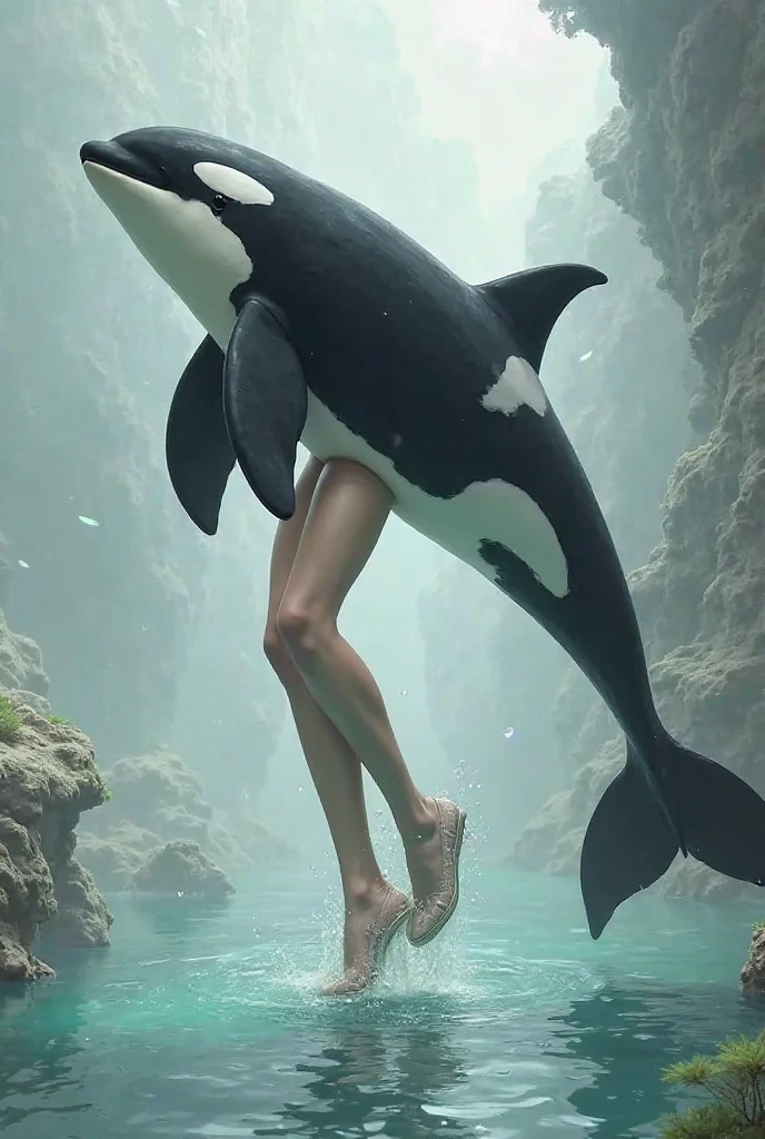 Topless, thong, beautiful, happy horny, aroused, blonde, girl versus orca monster in the Lagoon having sex bestiality riding on orca orca dick in pussy mating