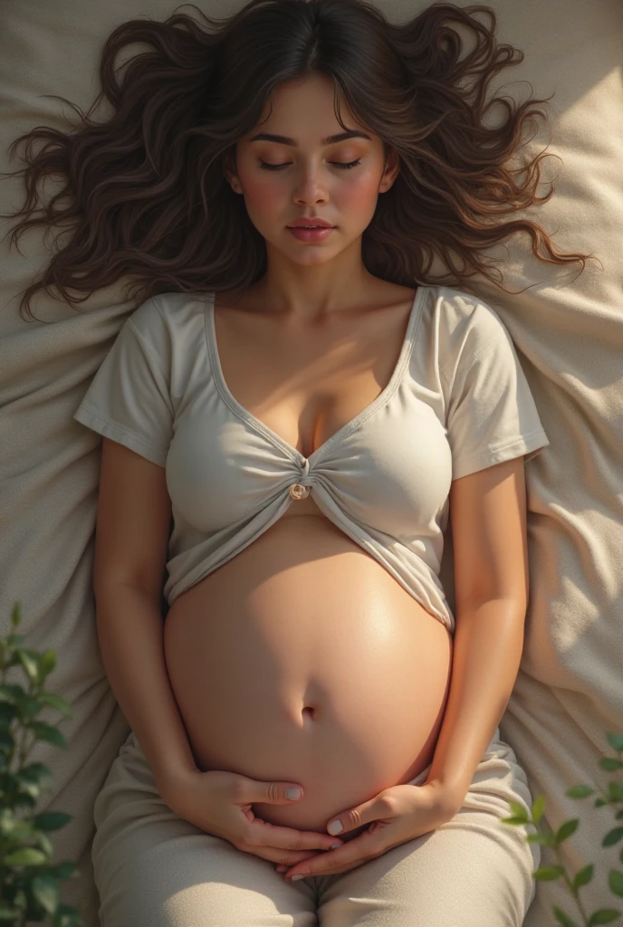 Skirt tank top, outside belly, round navel , screaming, lying on back, hands on belly, giving birth to eggs eggs coming out from pussy