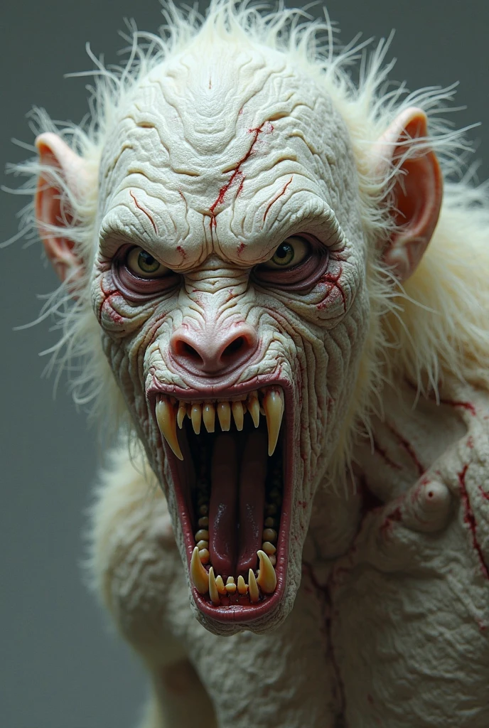 monsters00d, portrait, face, close-up, human, werewolf, hairy, long hair, realistic, cinematic, highly detailed, dark background, shallow depth of field, bokeh, red eyes, pale skin, scary, (horror-theme), gory,, bloody, fangs, sharp teeth, salvia,
<lora:monsters00d:0.8>