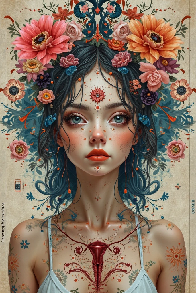 Colored lead paintingSimple ink painting,Flowing ink,Blooming:Inspired by Marco Mazzoni,Profile portrait - head up,bird、Butterfly、Plants and flowers。