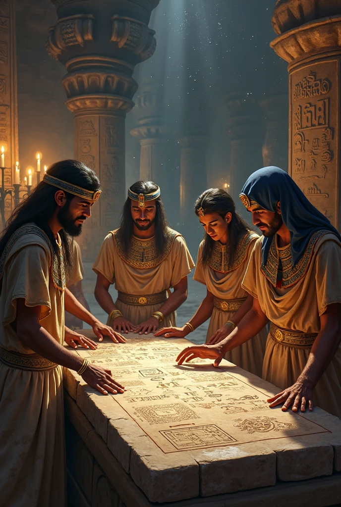 A realistic and ancient image showing how the Egyptians wrote hieroglyphics.