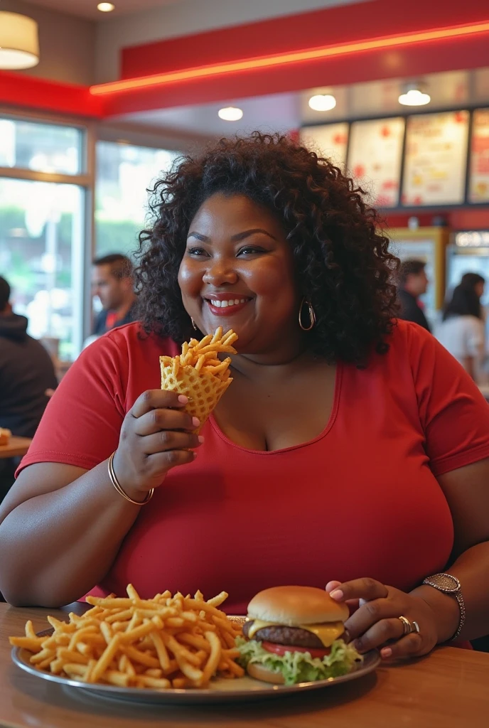 One woman very thick and she eat barger