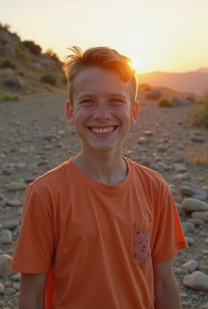 Smiling boy with rocks in the background