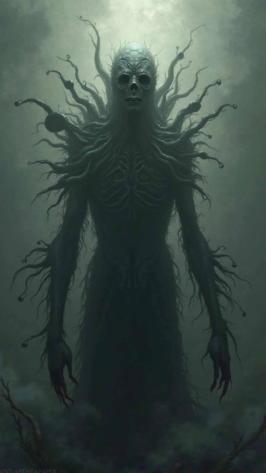 divine creature, God of the darkness of the abyss, a kind of spinal column with several arms in place of ribs, that stretch and envelop the creature itself entirely