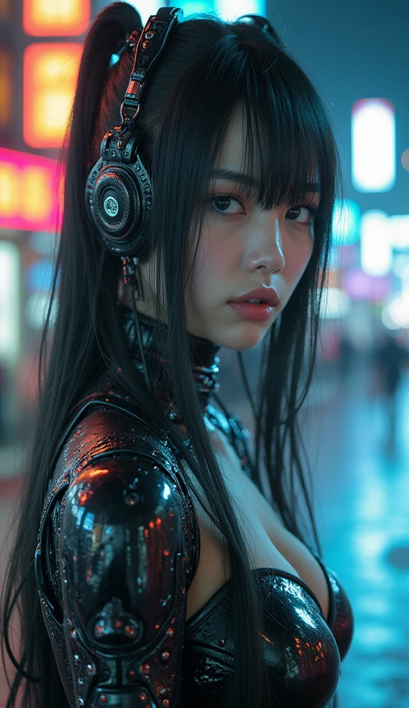 realistic woman Kusanagi Motoko,Ghost in the shell ,Prosthetic body(1 fille),(Ghost in the shell style:1.0),realistic Ghost in the shelll with guns,Portant des collants en résille blancs,front,1fille,(Big eyes:1.2),(nice eyes:1.2),(nice face:1.3),(Detailed face:1.3),(ssmile),(Muscle:1.1),(Sensuel:1.3),(thick thighs:1.2),(body wet with sweat),(the background is black:1.5),(Blurred background:1.2),(head of'artwork,la plus haute qualité,ultra haute résolution,Super detailed,8k),Background'screen,L'background is Cyberpunk City
