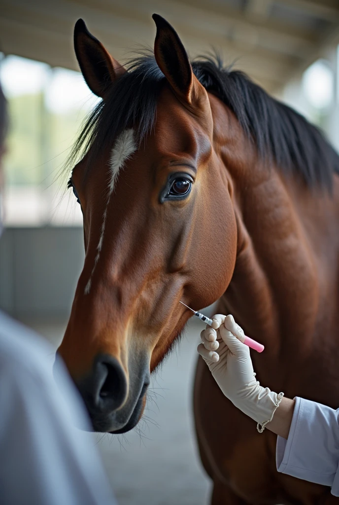 Horse being medicated