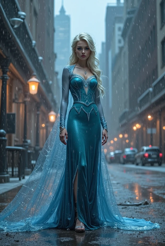 UHD, masterpiece, textured skin, super detailed, high quality, award wining, best quality, cinematic lighting, Elsa from frozen, blonde hair, blue eyes, light smile, beautiful poses, standing, perfect legs