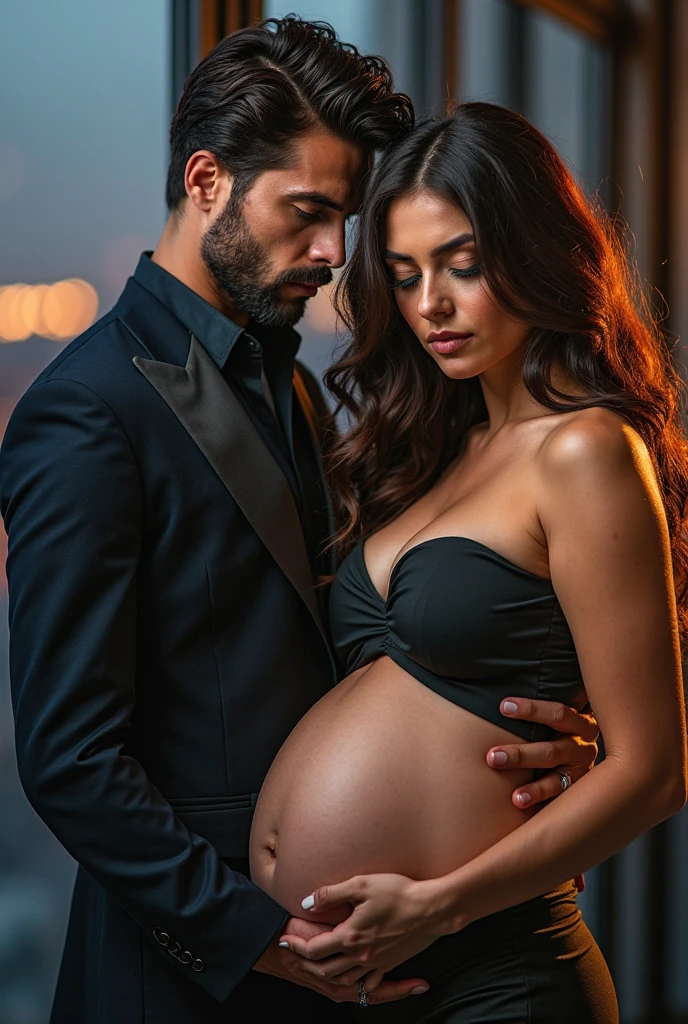 A way up woman in blue beutiful dress hd quality in 8k pink lipstic and her hair is knot with blue tape
And a boy who wear casual dress in blue shirt and blue jeans and blue coat who is romance with that lady his hand on her stomuch with breast