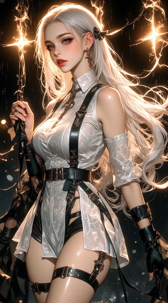 White haired anime girl in black dress standing on rock in the rain, Ross Tran 8 K, anime epic artwork, Nier 2 B, Anime Art Wallpaper 8K, papel de parede anime 4k, 2. 5 d cgi anime fantasia arte | |, arte de personagem impressionante, negar, Anime Art Wallpaper 4K, Anime Art Wallpaper 4K, epic exquisite character art, fanart melhor artstation