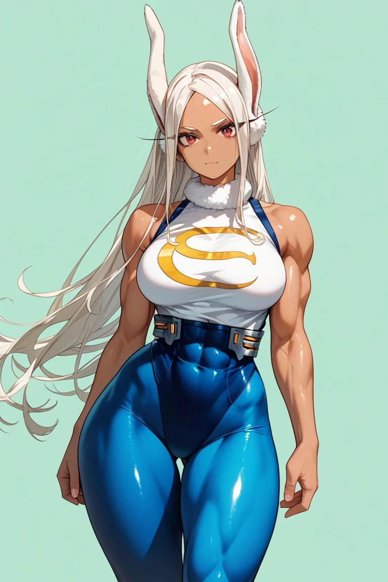 1, (brawny: 0.7), へそ, thicc thighs, bared shoulders, simple background, sports clothes, sorrido, large breasted, Big butts (Masterpiece artwork, high qualiy: 1.1), perfects eyes, perfectly sexy face, corpo sexy, ultra detaild, big cameltoe, large breasts, erotic pose, microbiquini, ,body builder, beautiful face, serious face, perfects eyes, perfectbody, healthy body, abdomen, brawny, detailed body structure, all parts are clearly visible, erotic pose, Featured cameltoe, microbiquini, Paradise Dynamic Background, Deny 2b, White hair, butt to the screen, bubble butt
