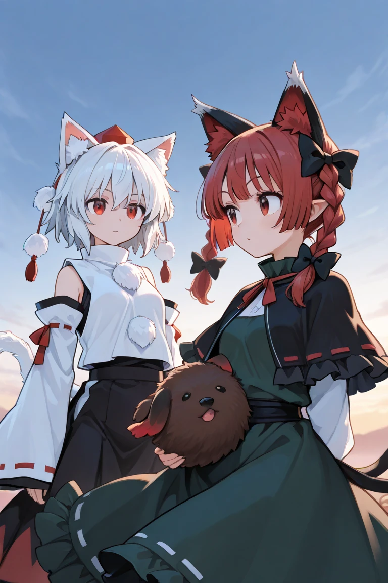 gym storeroom, Koneko Toujou (DXD), 1girl, white cat ears, (classic uniform), white cat tail, school hallway, red skirt, small breasts, black ribbon,, masterpiece, best quality, highly detailed