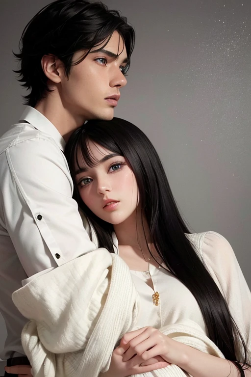 a closeup of a man and a woman hugging, lv, inspirado por Huang Gongwang, por Ni Tian, Photoshoot, fanart oficial, Inspirado por Tang Yifen, fan bing, Huang Yuxing y Aya Takano, fantasía xianxia, sha xi, inspirado en Huang Ji, inspirado en Wang Duo, Cai Xu Kun, eso, daoshi
