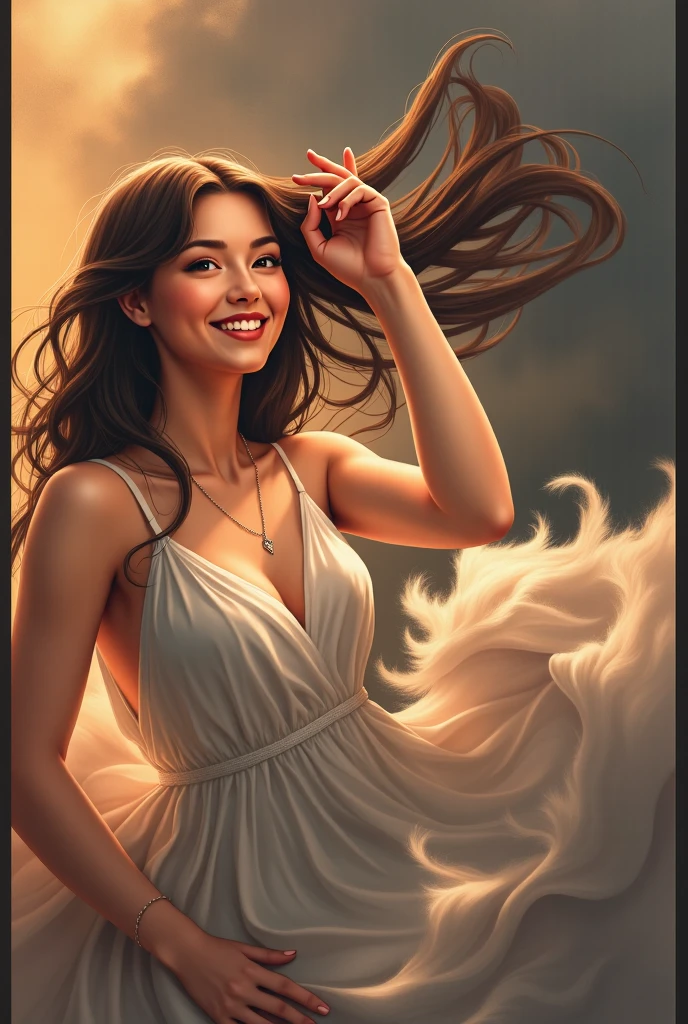 Birthday, portrait, close-up, brunette girl with black hair, long curly hair, impeccable beauty, Impeccable anatomy, celebration, joy, happiness, solemn atmosphere, balloons, beautiful sheath evening dress, White dress, art in the style of Stanley Lau, art in the style Greg Rudkovsky, gorgeous digital painting, --stylize 400, --style scenic,