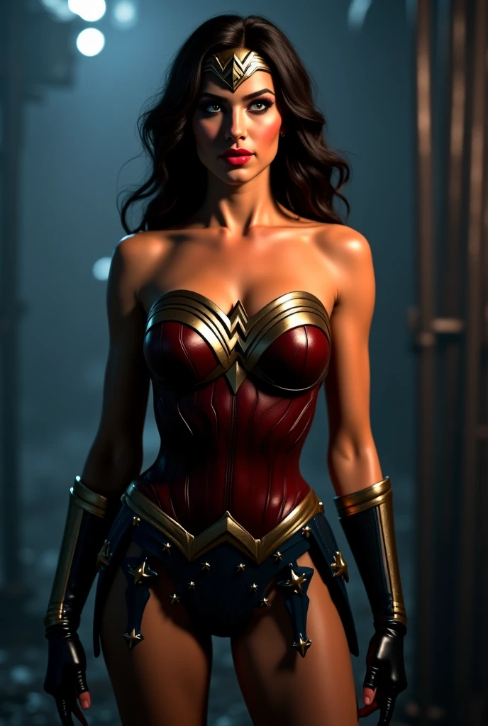 (((Make the most of the original image)))、(((Wonder Woman Costume)))、(((You must always close your eyes)))、(((Always a distressed look)))、(((lustrous dark hair)))、(((Must be hanged without fail)))、(((Feet must necessarily be worn with black tights)))、(((You need to wear red boots)))、((Top image quality、8K))、((top-quality、8K、masterpiece:1.3))、Crisp focus:1.2、Beautiful woman with perfect body shape:1.4、Slender Abs:1.2、((layers-Cut、large boob:1.2))、a wet body:1.5、Highly detailed facial and skin texture、