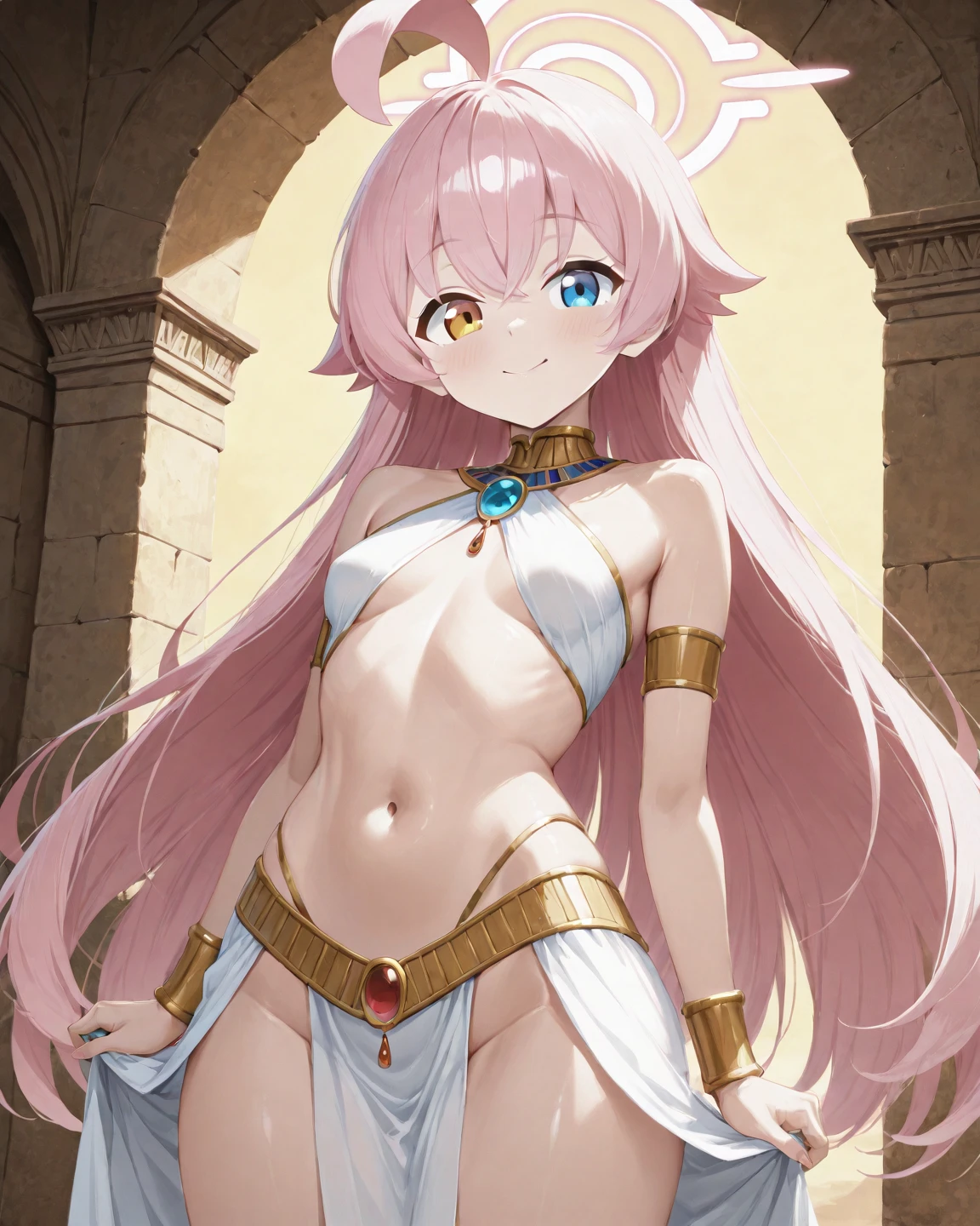 nsfw,Louise Françoise Le Blanc de La Vallière,pink_hair,pink_eye、涙eye、blush、white_robe,robe,white_have,Ceremonial attire,nun、whole body、standing position