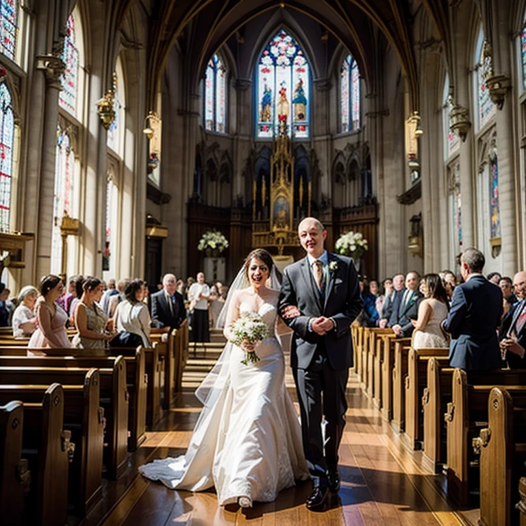 Bride and her partner in a Wedding in roman catholic church, pixar style