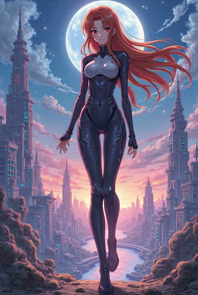 best quality,ultra-detailed,photorealistic:1.37,Caitlin Fairchild,beautiful detailed eyes,beautiful detailed lips,extremely detailed face,shiny and flowing red hair,perfectly sculpted body,muscular build,confident and determined expression,standing strong and tall,superhero costume,fierce and stylish,with a cape flowing in the wind,standing in a futuristic city,skyscrapers stretching into the sky,hovering vehicles and holographic displays in the background,vibrant and vibrant colors,with a touch of neon,soft and warm lighting,giving a sense of power and mystery to the scene.