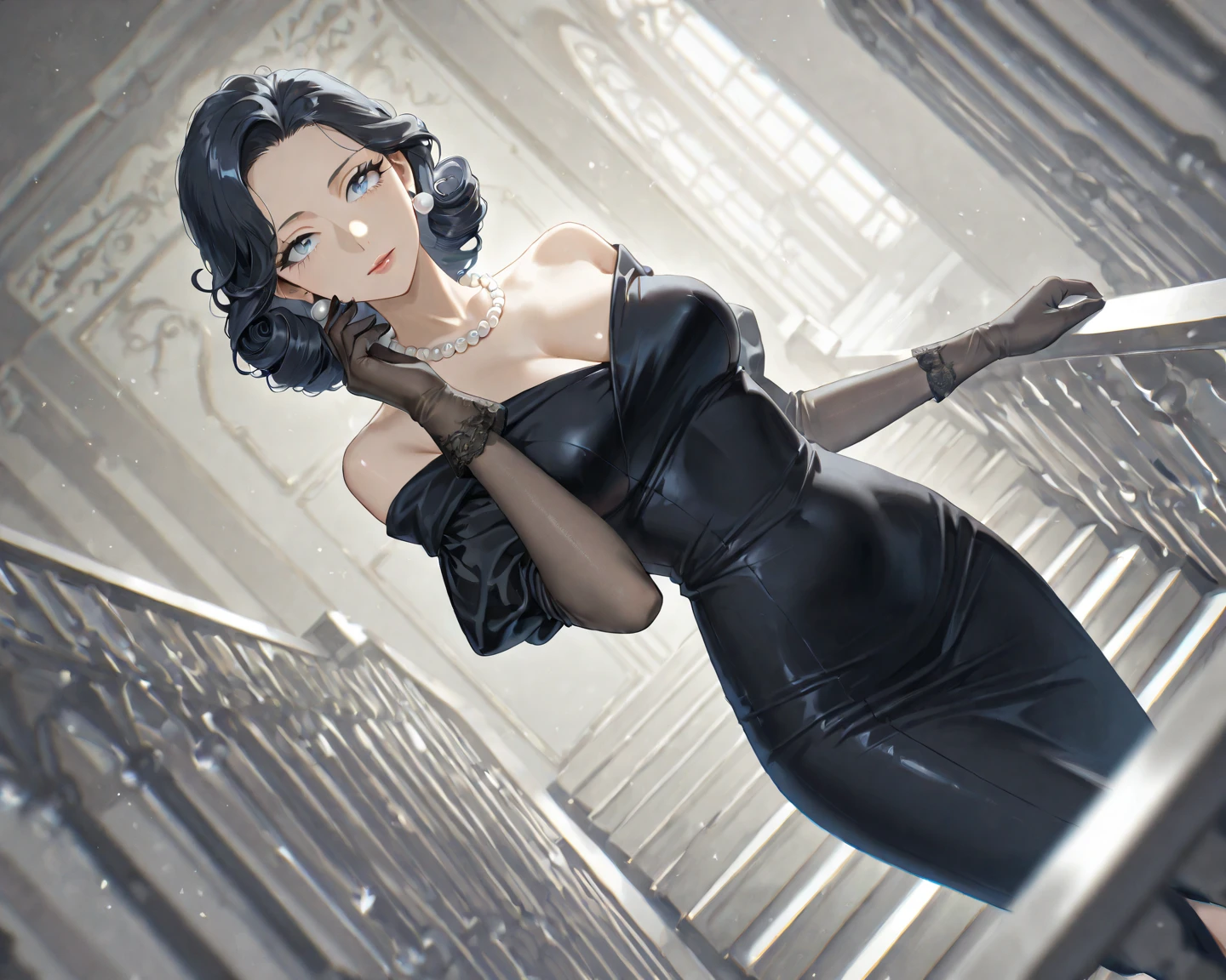 Capture the enchanting opening scene of "Breakfast at Tiffany's" with Audrey Hepburn as Holly Golightly. Set against the backdrop of a dawn-lit New York City, depict the iconic Tiffany & Co. store with its dazzling jewelry displays. Audrey Hepburn, dressed in a timeless black ensemble, stands outside the store, exuding elegance and mystery. She wears oversized sunglasses, holds a long cigarette holder, and gazes longingly at the luxurious jewels within the windows. Emphasize the contrast between the opulence of Tiffany's and the enigmatic allure of Holly Golightly. Incorporate the soft hues of early morning light and hint at the promise of a captivating story that unfolds in the heart of this vibrant city. The illustration should evoke the glamour, sophistication, and yearning that define the essence of "Breakfast at Tiffany's."