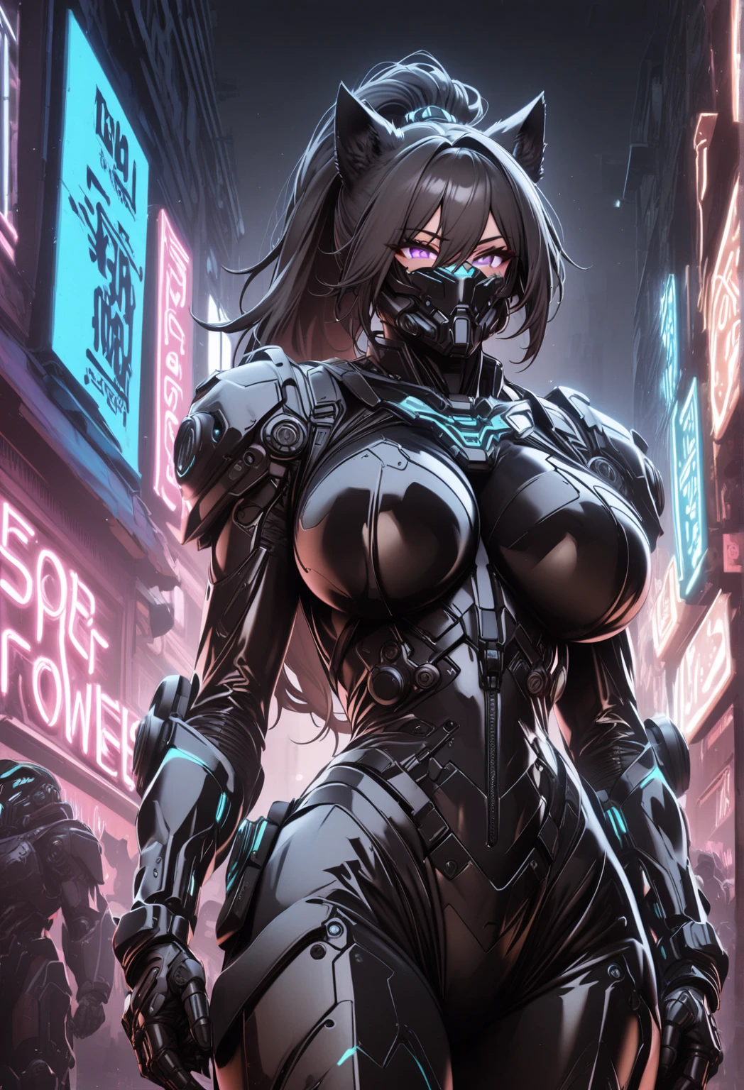 Ultra sexy anime girl with subzero type mask in well detailed urban world, beautiful almost semi naked, looking tall and many details around her