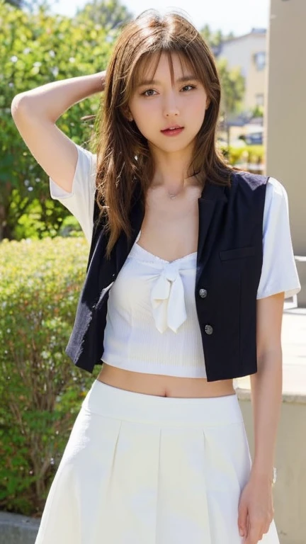 (((Big Breasts:1.52)))、((Viewing angle from below、Highest quality、masterpiece、32k、Every detail))、Descend the outdoor stairs、commute、Systemic symptoms、Very loose camisole、Pleated skirt、(((A strong wind blows my hair and skirt away:1.62)))、((Shoulder strap can be worn diagonally:1.83))((Extremely precise and accurate anatomy:1.0)), (photo Realistic:1.4), (hyper Realistic:1.4), (Highest qualityのRealisticな肌の質感:1.4), (Improvement of quality:1.4), (Enhances the beauty of skin texture:1.1), Clean and glowing skin, mesh, thin:1.2, (Realistic:1.3), Realisticなライティング, (Smoother lighting:1.05), (Improving the quality of cinema lighting:0.9), Backlight, A gentle light on your face, Ray Tracing, (Bright light:1.2), 32k, One Japanese woman, fine grain, Detailed face, (Film Grain:1.1),(Accentuates body lines:1.1), High resolution, Natural look, Kind eyes, Improves hair quality, Delicate light and shadow, 、One Girl, alone、(((mini skirt, No underwear:1.22)))、Big Breasts、barefoot, High heels