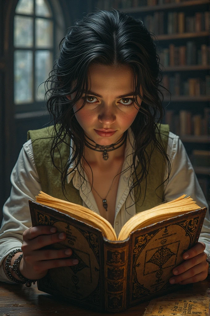 An oldery man Hermit have white bearded sage, white ascetic outfit, reading an old big book in an ancient library, optimistic, adventurous, cinematic lighting, dramatic skies, detailed facial features, detailed clothing, depth of field, photorealistic, highly detailed, 8k, masterpiece
