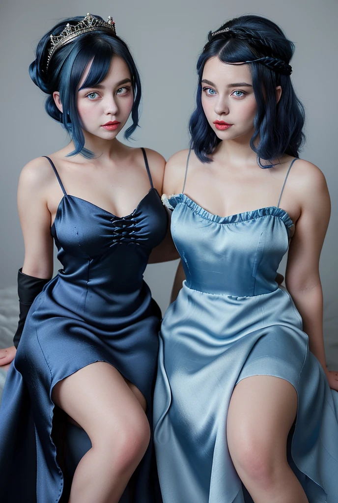 ((Best quality, 8k, Masterpiece :1.3)), Full body, Sharp focus :1.2, Beautiful woman with perfect figure :1.4, Slim stomach :1.2, ((cyan hair, Big breasts :1.2)), body dress : 1.1 , (Night city view, Bedroom :1.1), Highly detailed facial and skin textures, Detailed eyes, Double eyelids, big breasts, OL Uniform, Office Wear, White T-shirt, exposed cleavage, (Black Pantyhose) , (No Panties), Interior Scenes, Office, oppai, teasing, horny, lying down, restrained, hands up, ((Holding a sign that says "podcast")).
