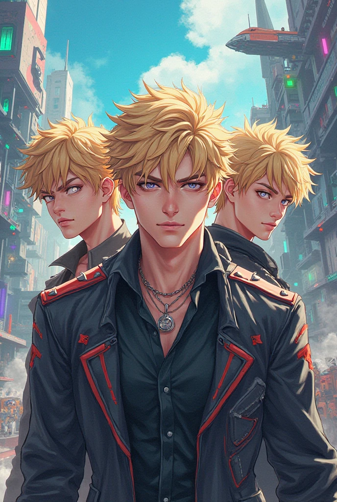 Masterpiece, high quality, absurdes, a guy, blonde hair, detailed eyes and face, blue eyes, handsome face, black hoodie, burning town ruins, abandoned suburban town, meteor shower, at night, chaos, panic, apocalyptic atmosphere, fires everywhere, cracked road, burning flames